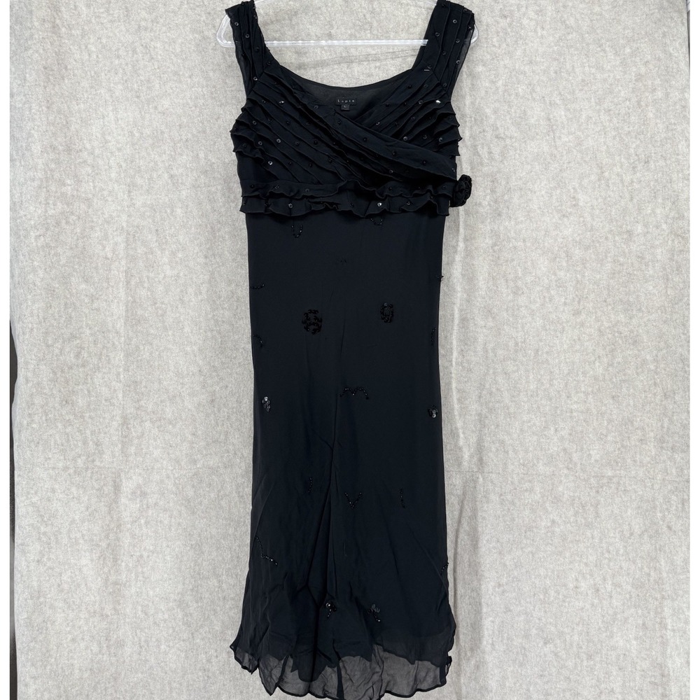 Vintage 90s Y2K‎ Lapis 100% Silk Dress Large Black Fairy Whimsigoth Gothic Dark